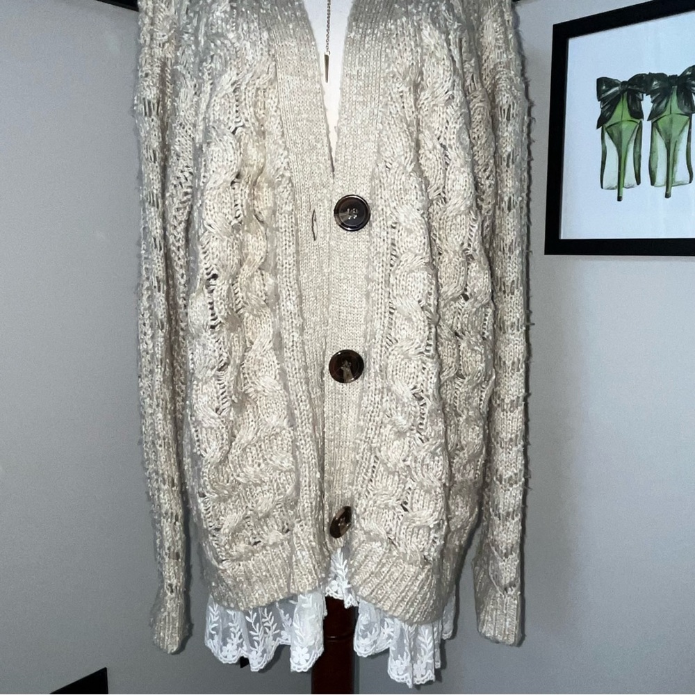 Pol Oversized Longline Cable Knit Button Down Car… - image 2